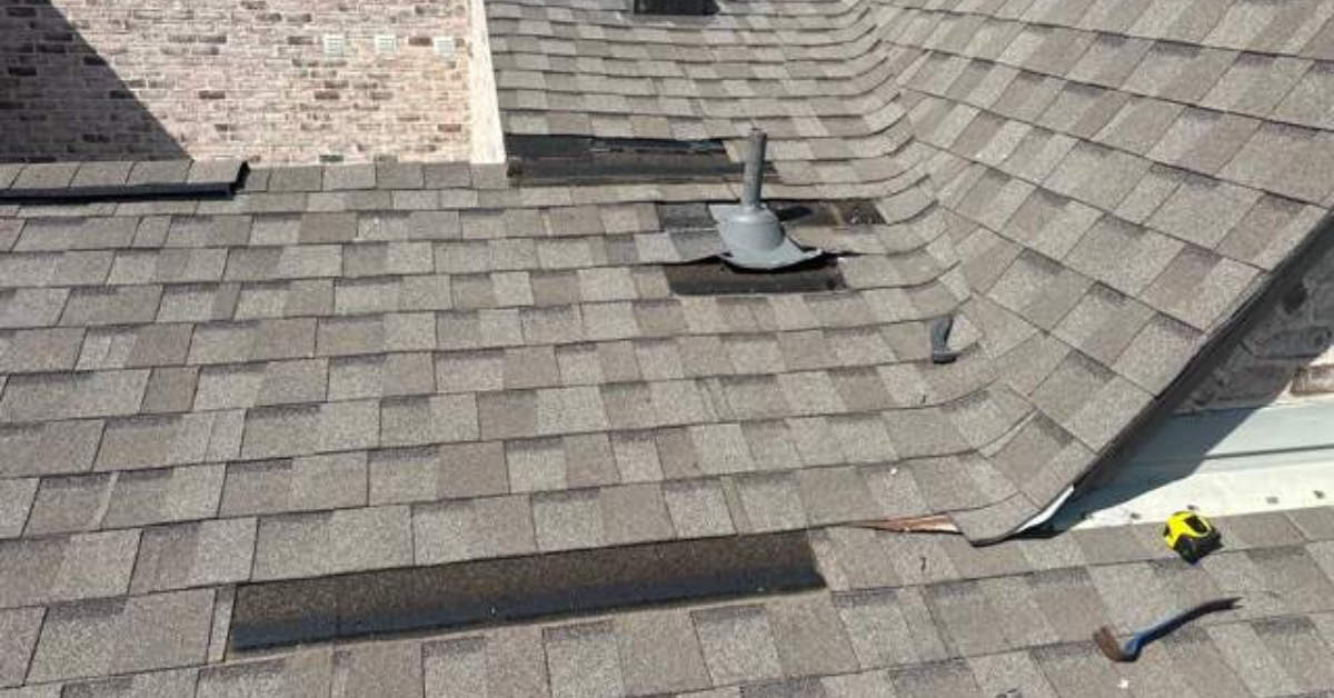 Residential roof replacement by DFW Roofers in Plano, Texas, identifying roof damage